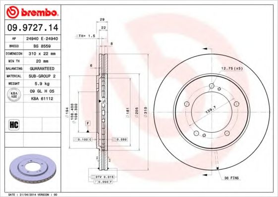 Гальмівний диск BOSCH арт. 09972714