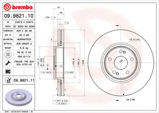 Гальмівний диск BOSCH арт. 09982111