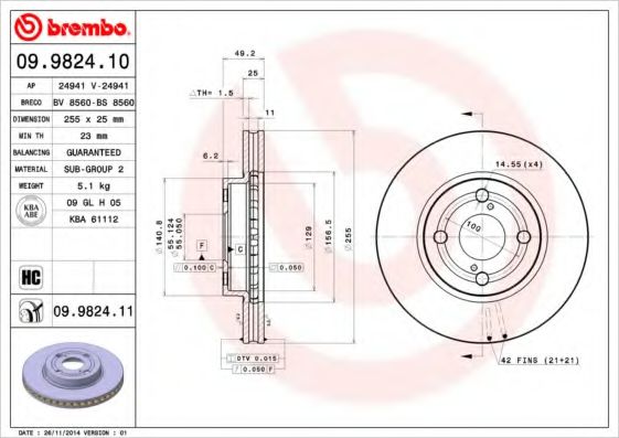 Гальмівний диск BOSCH арт. 09982411