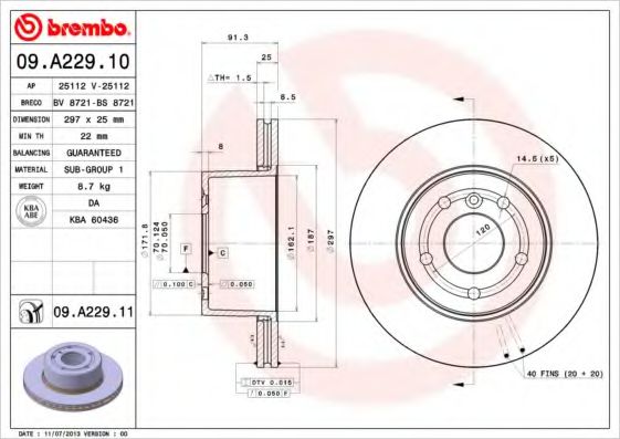 Гальмівний диск BOSCH арт. 09A22911