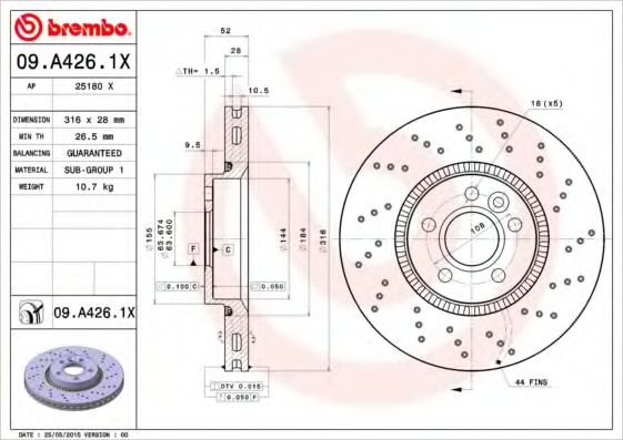 Гальмівний диск TRW арт. 09A4261X