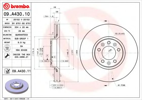 Гальмівний диск BOSCH арт. 09A43010