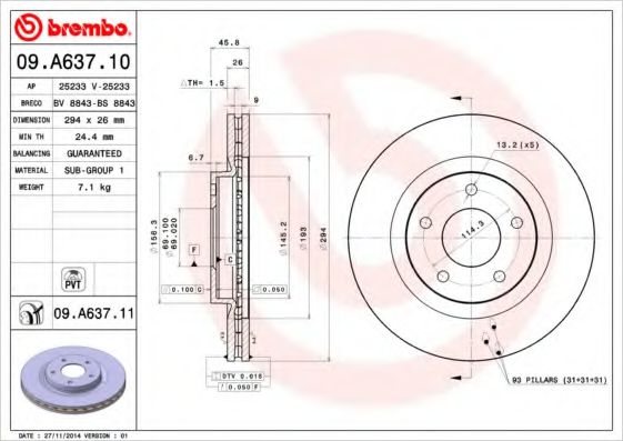 Гальмівний диск пер. 4008/ASX/C4/Caliber/Compass (06-21) ABS арт. 09A63710