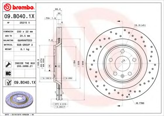 Гальмівний диск BREMBO арт. 09B0401X