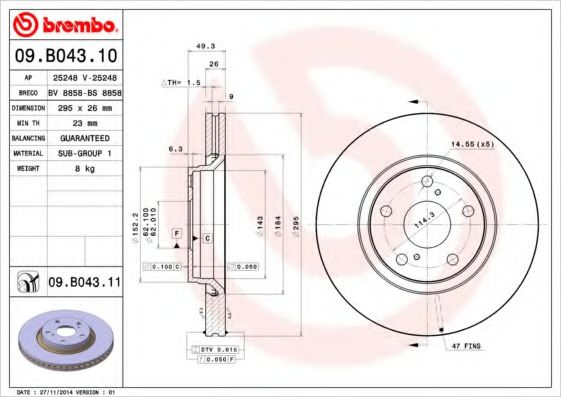 Гальмівний диск TOYOTA арт. 09B04311