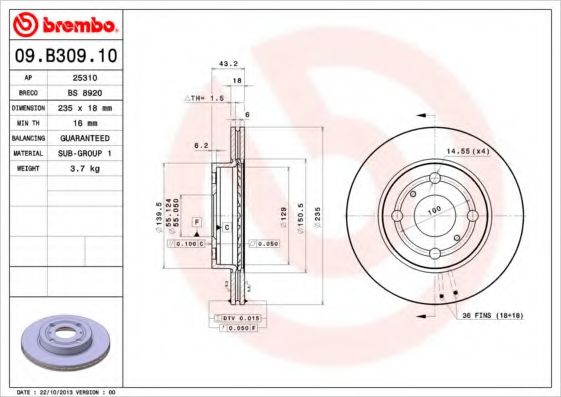 Гальмівний диск TOYOTA арт. 09B30910