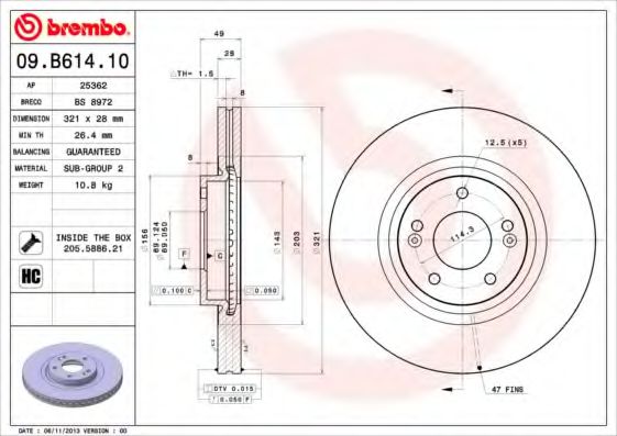 Гальмівний диск пер. Santa Fe 10- BOSCH арт. 09B61410