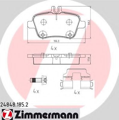 Гальмiвнi колодки дисковi заднi ZIMMERMANN арт. 248481852